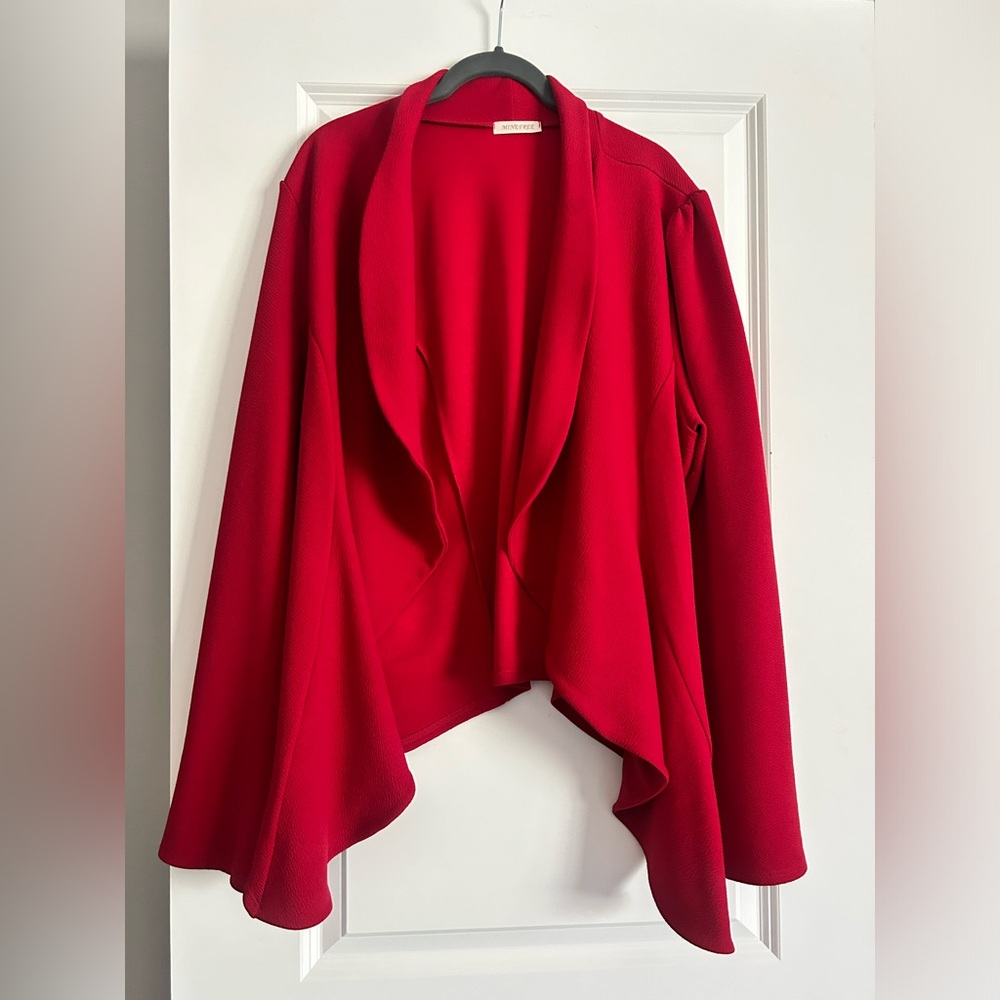 MINEFREE | Draped Open Front Lightweight Blazer | Red | 3XL